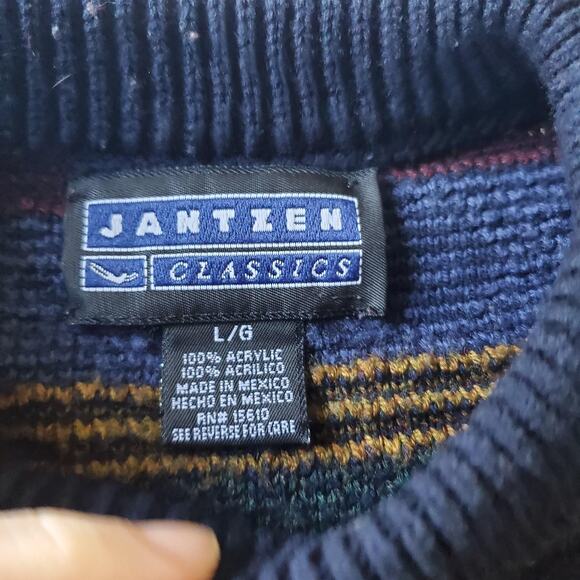 Jantzen Classics Sweater Mens Large Multi Color Stripe 3D Knit Acrylic Crewneck - Picture 3 of 6